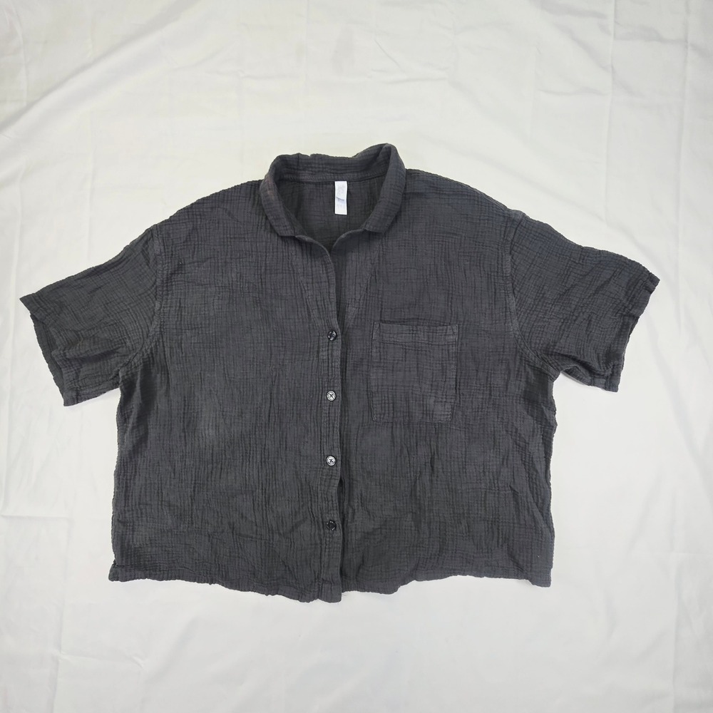 Stars Above Women XXL Button Down Shirt XXL Charcoal Grey Gauze Short Sleeve